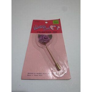 Valentines Day Purple Rose Pin Gold Tone Stem Brand New Vintage Packaging